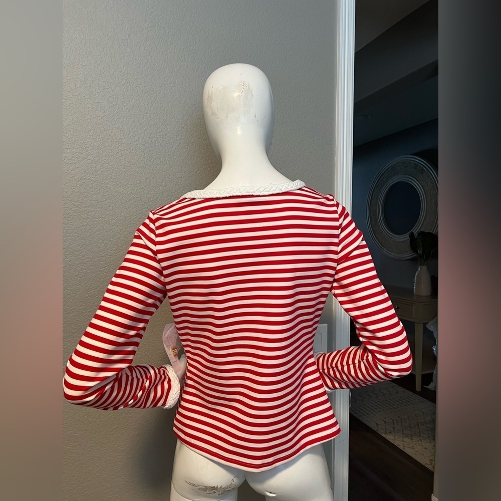 NWT Katherine New York Red & White Striped Nautical Theme Knit Jacket size S - Picture 4 of 11